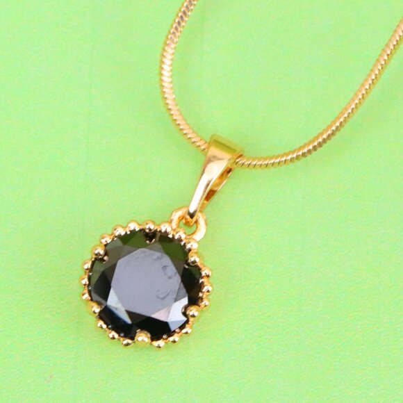 "Rose Gold Round Pendant with Black Stone – Petite Chic Statement, XPPT1823 - Picture 1 of 13